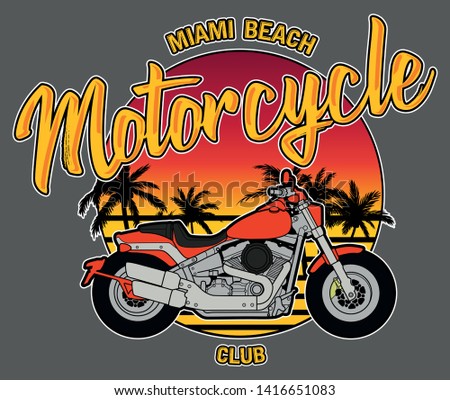 Miami Beach Motorcycle Club t- shirt design, bike design, vector art, colorfull
