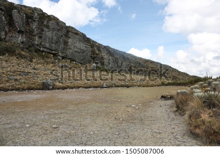 Similar – Foto Bild Landschaft Sumapaz Paramo bei Bogotá. Kolumbien, mit der endemischen Pflanze „Frailejones“ mit See und Felsenberg.  Süd-Amerika, Andengebirge. Trekking, Sportwandern