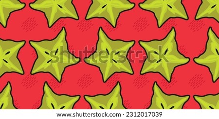 Beautiful star fruit or Averrhoa carambola seamless pattern art