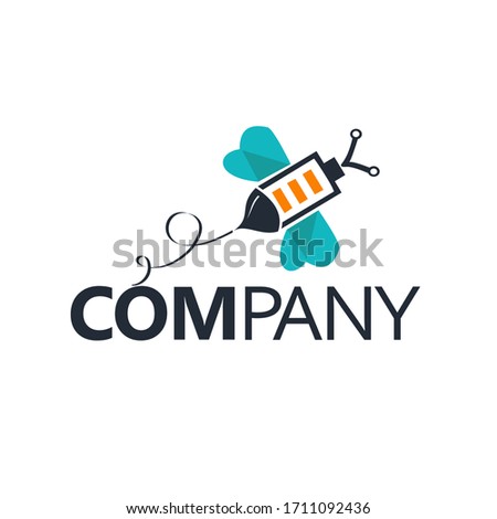 bee  electric battery logo vector