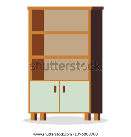 Image of isolated on white background element of furniture - empty office or home cupboard icon. Flat design interior vector illustration.