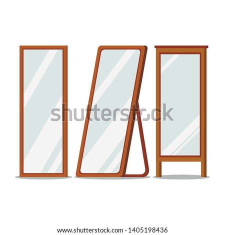 Floor wooden frames mirrors rectangular shapes set and isolated on white background. Hallway, bedroom interior design elements. Flat catroon style vector illustration.