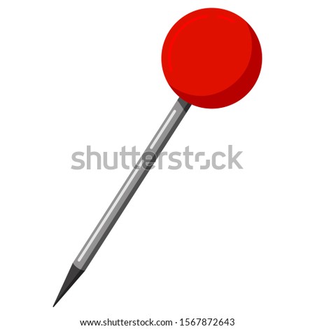 Red round push office map pin marker icon isolated on white background. Vector illustration of office attach button sign. Flat design push pin thumbtack close up.