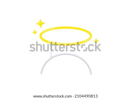 Angel costume gold halo on headband isolated on white background. Angelic golden nimbus photo props head band. Flat design cartoon vector illustration.