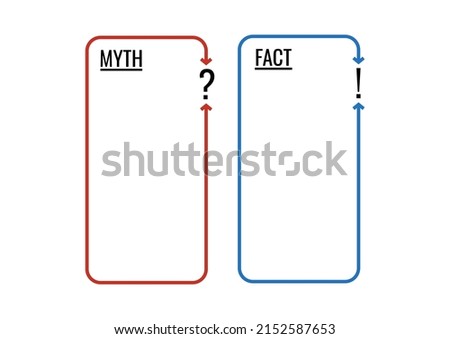 Myth and fact check list vector set. True or fiction infographic badge blank isolated on white background. Flat design simple red and blue fake and good news template illustration.