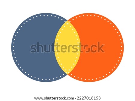 Venn diagram 2 circle with dotted line chart infographic sign. Two cross circles for data statistics presentation. Flat vector empty venn diagram illustration.