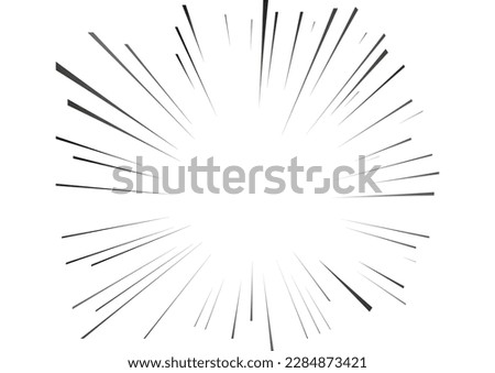 Manga radial focus speed lines for comic effect. Motion and action focus flash strip lines for anime comic book. Vector background illustration of black ray manga frame or splash and explosion.
