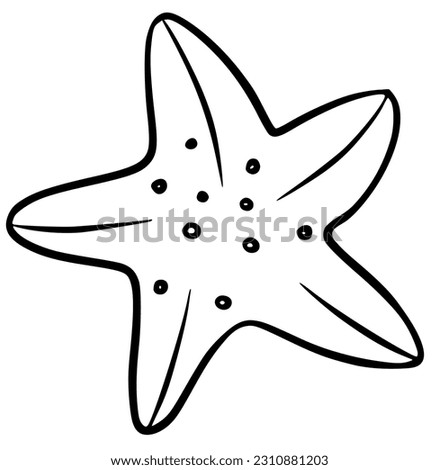 Sea starfish black silhouette vector icon. Simple star fish hand drawn contour isolated on white background. Black marine beach graphic element.