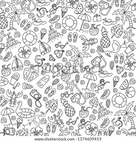 Summer black and white background, texture, drawing, wallpaper, doodle