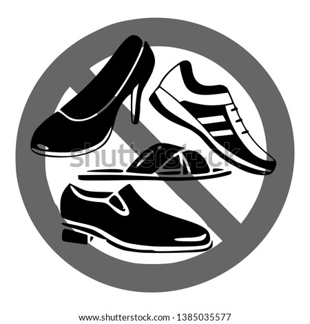 Please take off your shoes sign, icon, logo, symbol. Template isolated on white background. 2D flat Style graphic design. Black and white color. Vector EPS10