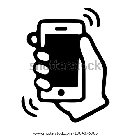 Hand shaking phone icon. Template isolated on white background. 2D simple flat style graphic design. Can be used for any purposes. Vector EPS10