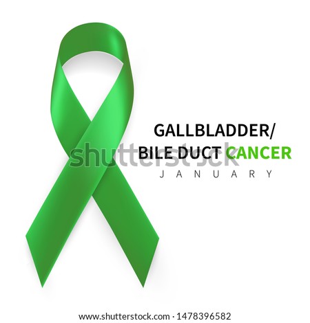 Gallbladder and Bile Duct Cancer Awareness Month. Realistic Kelly Green ribbon symbol. Medical Design. Vector illustration.