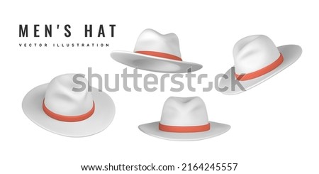 3D realistic white mens hat. Summer hat. Summertime object. Vector illustration.