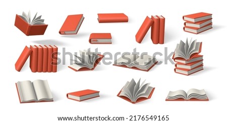 Set of 3d cute cartoon books. Realistic bookss with shaddow. Education and online class concept. Vector illustration.