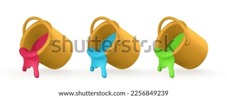 3d realistic bucket of paint in cartoon style. Vector illustration.