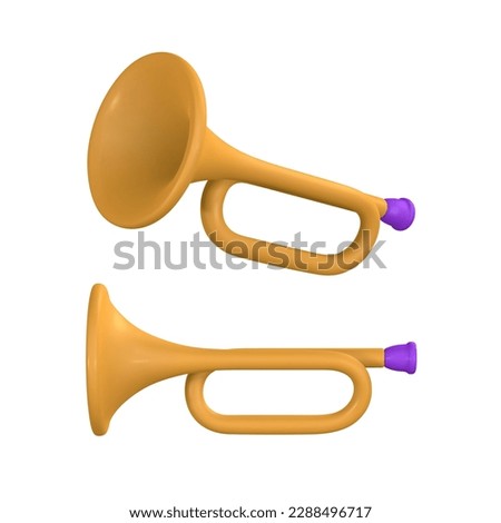 3d realistic trumpet for music concept design in plastic cartoon style. Vector illustration.