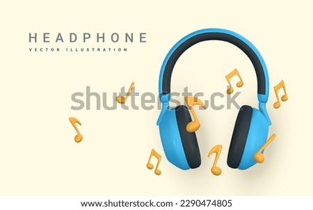 3d realistic colour headphone with music note for music concept design in plastic cartoon style. Vector illustration.