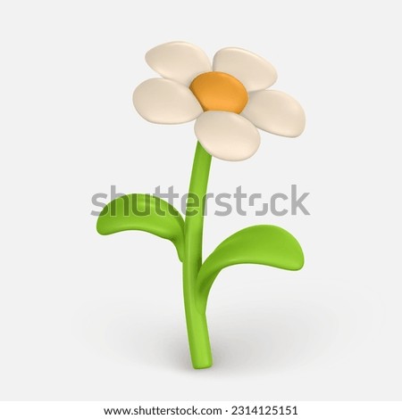 3D Cute colorful daisy flower. Chamomile in cartoon style. Vector illustration.