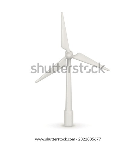 3d realistic wind turbine with shadow in cartoon style. Green and alternative eco energy concept. Vector illustration.