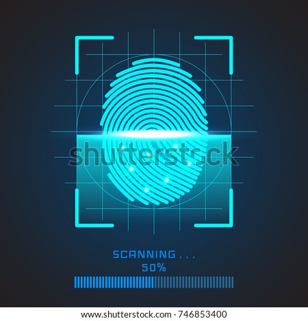 Finger-print Scanning Identification System. Biometric Authorization and Business Security Concept. Vector illustration.