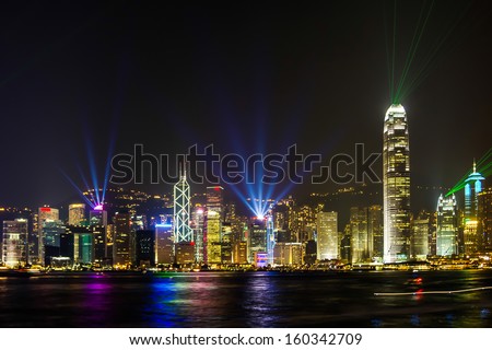 Stunning Light show in Victoria Harbour Hong Kong.