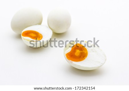 Salted duck egg or preserved egg isolate on white background.