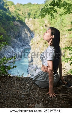 Similar – Foto Bild Wunderschöner Wasserfall in felsiger Schlucht