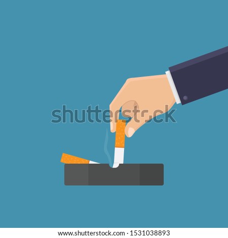 Stop smoking, turn off the cigarette in the ashtray with blue background flat design vector illustration