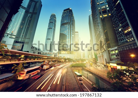 traffic in Hong Kong at sunset time