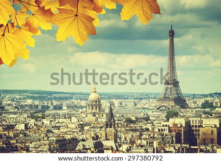 autumn leaves in Paris and Eiffel tower
