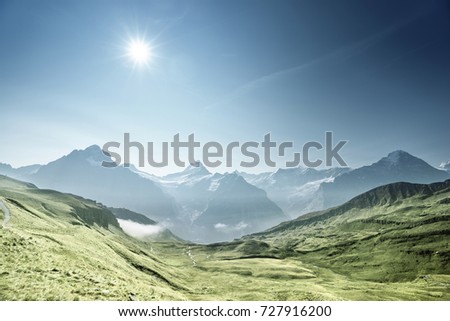 Similar – Foto Bild Grüne Felder in den Schweizer Alpen im Sommer auf dem Plateau der Schynige Platte