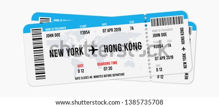 Realistic airline ticket design with passenger name. Vector illustration