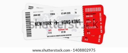 Realistic airline tickets design with passenger name. Vector illustration