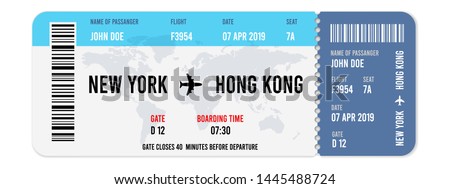 Realistic airline ticket design with passenger name. Vector illustration