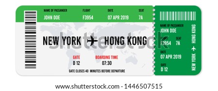 Realistic airline ticket design with passenger name. Vector illustration