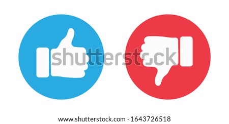 Thumbs up and thumbs down circle emblems. Like and dislike icons. Vector illustration