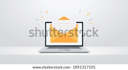 Laptop with envelope on computer screen. Email flat design vector illustration