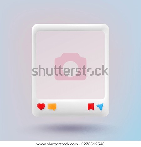 Social media photo frame with heart like button 3D illustration