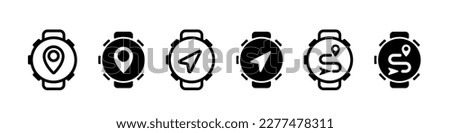 Set of wrist watch with gps pin icon illustration