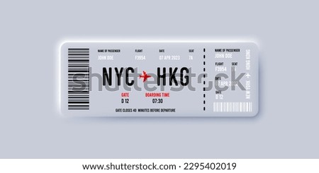 Air plane ticket template neumorphic minimalastic style illustration