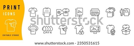 T-shirt printing icon set. Printer and t shirt elements. Printing on clothes linear icon illustration