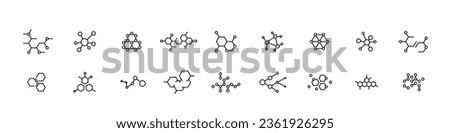 The structure of the substance. Molecule icons set. Set of scientific molecular icons. Editable stroke