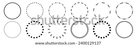 Simple dashed circle set isolated on transparent png