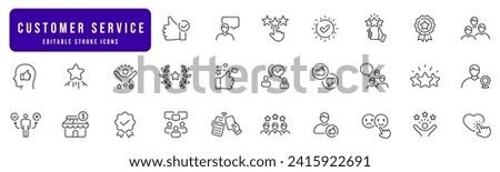 Customer satisfaction line icon set. Feedback, service, review, five star, like etc. Editable stroke