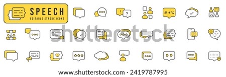 Speech bubble solid line icon set. Talk, people, man, user, dialog, chat, cloud etc.