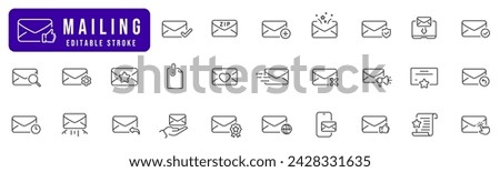 Mail relateed line icon set. Message, email, envelope, document, post, inbox etc. Editable stroke