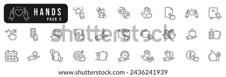 Set of hands line icons pack 2. Point, finger, book, handshake, document etc. Editable stroke