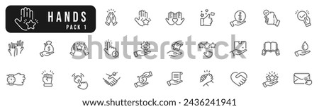 Set of hands line icons pack 1. Point, finger, book, handshake, document etc. Editable stroke