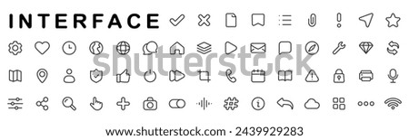 Basic interface line icon big set. Notification, heart, like, calendar, user, share etc. Editable stroke