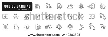 Set of mobile banking line icons. Payment, money, dollar, mobile, finance, wallet etc. Editable stroke